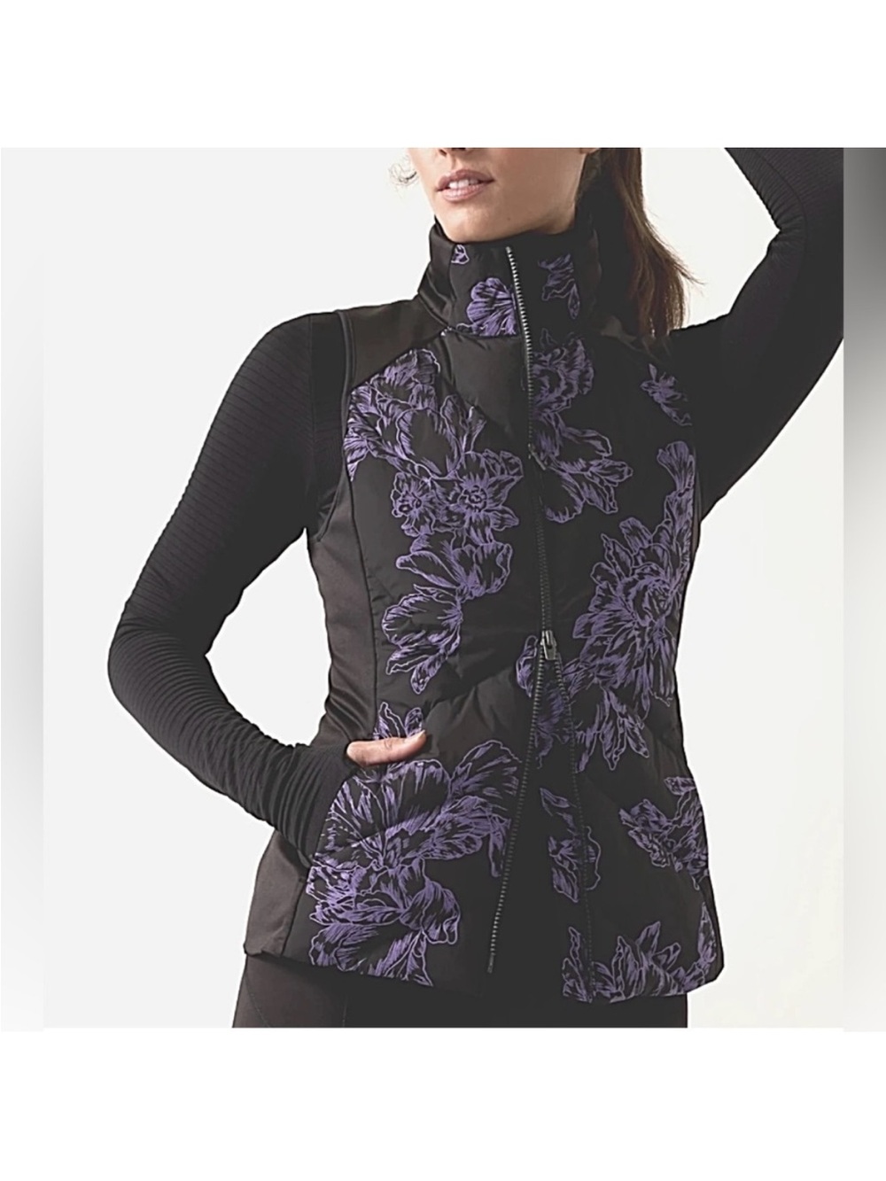 Athleta Inlet Reflective Vest in Astral Bloom Black Size Large